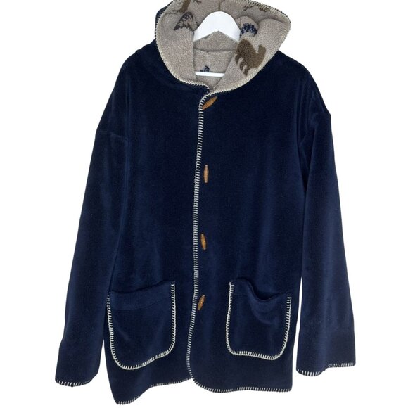 Vintage Denali Hooded Fleece Reversible Jacket, Deer Print, Toggle Closure, 2XL - Picture 2 of 7